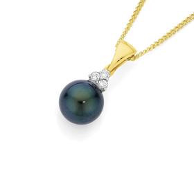 9ct-Gold-Cultured-Tahitian-Pearl-Diamond-Pendant on sale