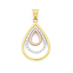 9ct+Tri+Tone+Gold+Triple+Tear+Drop+Pendant