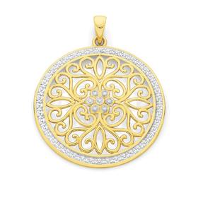 9ct+Two+Tone+Filigree+Circle+Pendant