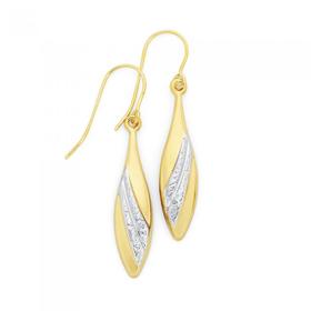 9ct+Two+Tone+Gold+on+Silver+Swirl+Pointed+Drop+Earrings