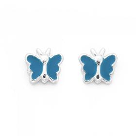 Sterling-Silver-Blue-Enamel-Butterfly-Studs on sale