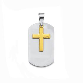 Steel-Plain-Tag-With-GoldPlated-Cross on sale