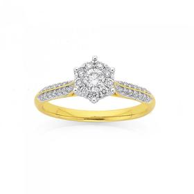 9ct-Gold-Diamond-Round-Cluster-Engagement-Ring on sale