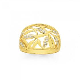 9ct-Gold-Diamond-Bamboo-Leaves-Dress-Ring on sale