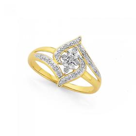 9ct-Gold-Diamond-Cluster-Frame-Dress-Ring on sale