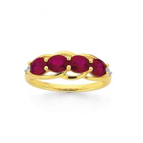 9ct-Gold-Created-Ruby-Diamond-Dress-Ring on sale