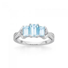 9ct-White-Gold-Aquamarine-Diamond-Trilogy-Ring on sale