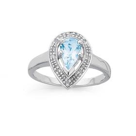 9ct-White-Gold-Aquamarine-Diamond-Pear-Shape-Ring on sale