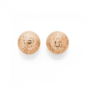 9ct+Rose+Gold+8mm+Diamond-Cut+Ball+Stud+Earrings