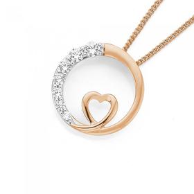 9ct-Rose-Gold-Cubic-Zirconia-Circle-Heart-Pendant on sale