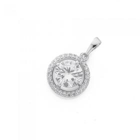 Silver-Cubic-Zirconia-Solitaire-With-Circle-Surround-Pendant-Circle on sale