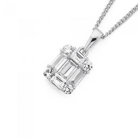 Silver-Fancy-Baguette-Cubic-Zirconia-Pendant on sale