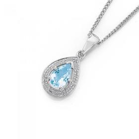 9ct-White-Gold-Aquamarine-Diamond-Pear-Shape-Pendant on sale