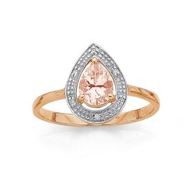 9ct-Rose-Gold-Morganite-Diamond-Dress-Ring on sale