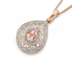 9ct+Rose+Gold+Morganite+%26+Diamond+Pear+Shape+Enahancer