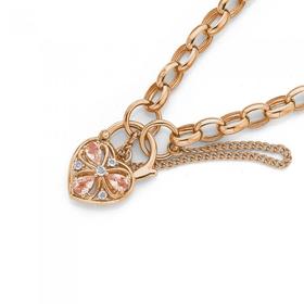 9ct-19cm-Rose-Gold-Diamond-Morganite-Belcher-Padlock-Bracelet on sale
