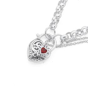 Silver-Red-Cubic-Zirconia-Heart-Padlock-Bracelet on sale