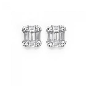 Silver-Fancy-Baguette-Cubic-Zirconia-Earrings on sale