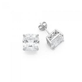 Silver-10mm-Cushion-Cubic-Zirconia-Stud-Earrings on sale