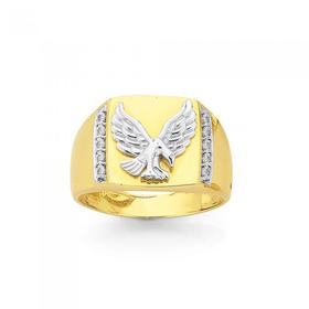 9ct-YellowWhite-Gold-Diamond-Set-Eagle-Gents-Ring on sale