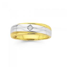 9ct-Two-Tone-Gold-Diamond-Set-Gents-Ring on sale