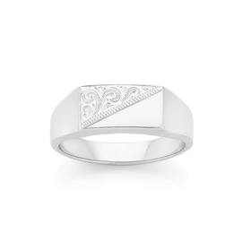 Silver-Rectangluar-Half-Engraved-Signet-Ring on sale