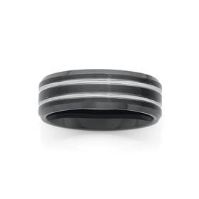 MY-Tungsten-Carbide-Black-2-Silver-Lines-Gents-Ring on sale
