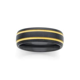 MY-Tungsten-Carbide-Black-Two-Gold-Lines-Gents-Ring-Size-W on sale