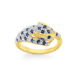 9ct+Gold+Sapphire+%26amp%3B+Diamond+Leopard+Ring