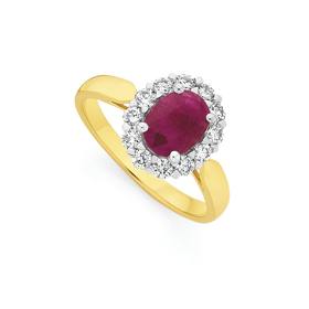 9ct-Gold-Oval-Ruby-50ct-Diamond-Ring on sale
