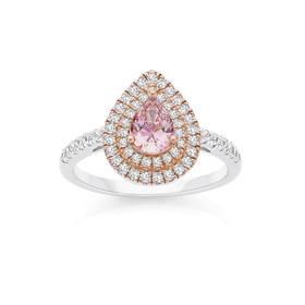 Silver+and+Rose+Gold+Plate+Blush+Pink+CZ+Pear+Cluster+Ring