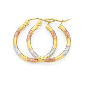 9ct+Tri+Tone+Gold+15mm+Hoop+Earrings