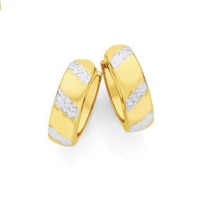 9ct-Gold-Two-Tone-5x12mm-Diamond-Cut-Striped-Huggie-Earrings on sale