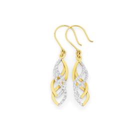 9ct+Two+Tone+Gold+Spiral+Hook+Drop+Earrings