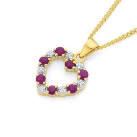 9ct+Gold+Ruby+%26+Diamond+Heart+Pendant