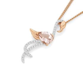 9ct+Rose+Gold+Morganite+%26amp%3B+Diamond+Flamingo+Pendant