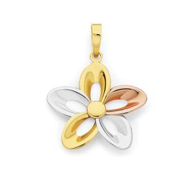 9ct+Tri+Tone+Gold+Flower+Pendant