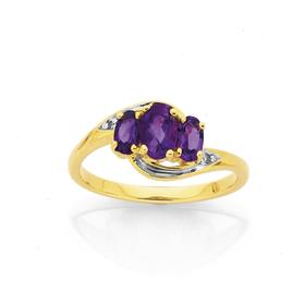 9ct-Gold-Amethyst-Trilogy-Dress-Ring on sale