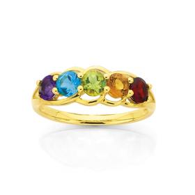 9ct+Gold+Multi+Gemstone+Round+Swirl+Dress+Ring