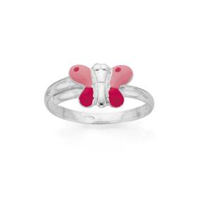 Silver-Pink-Enamel-Adjustable-Butterfly-Ring on sale