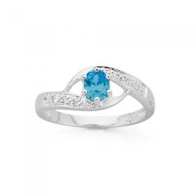 Silver-Tween-Oval-Blue-Cubic-Zirconia-Ring on sale