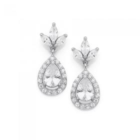 Silver-Cubic-Zirconia-Pear-Cluster-Flower-Drop-Earrings on sale