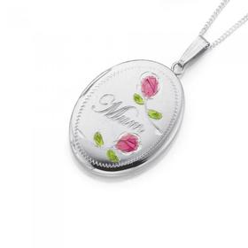 Silver-Mum-With-Pink-Enamel-Rose-Oval-Locket on sale