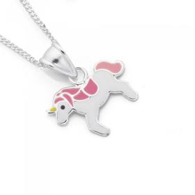 Silver-Pink-Enamel-Unicorn-Pendant on sale