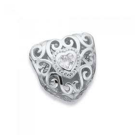 Silver-Your-Story-Puff-Filigree-Cubic-Zirconia-Heart-Bead on sale