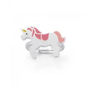 Silver-Pink-Enamel-Unicorn-Ring on sale