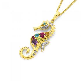 9ct-Gold-Multi-Gemstone-Sea-Horse-Pendant on sale