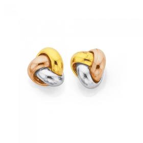 9ct+Gold+Tri+Tone+5mm+Love+Knot+Stud+Earrings