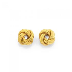 9ct-Gold-9mm-Plain-Patterned-Knot-Stud-Earrings on sale