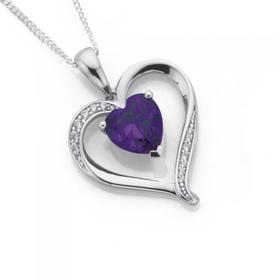 Sterling+Silver+Violet+Cubic+Zirconia+Open+Heart+Cubic+Zirconia+Pendant